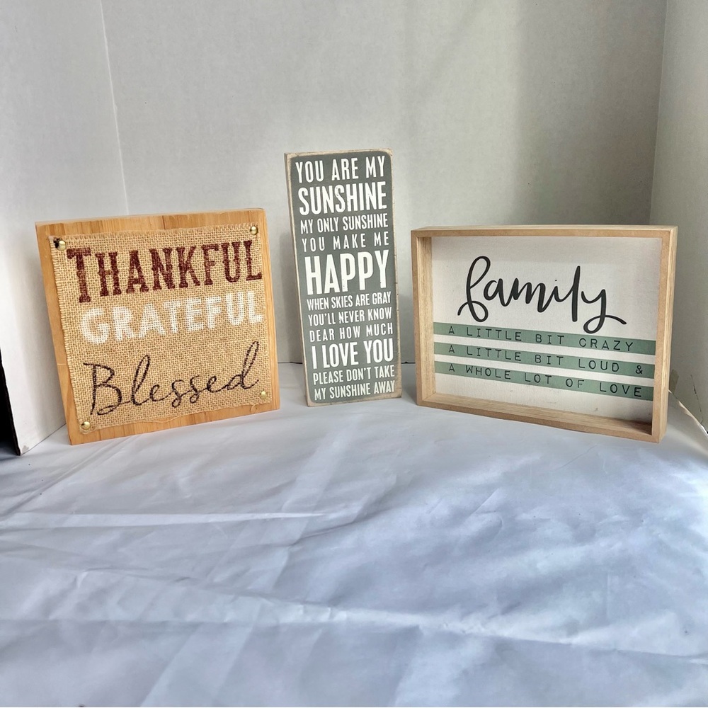 Inspirational Wood Signs - Neutral & Teal Accents Farmhouse Decor Signs Set of 3